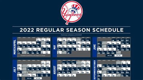 yankees baseball schedule 2022